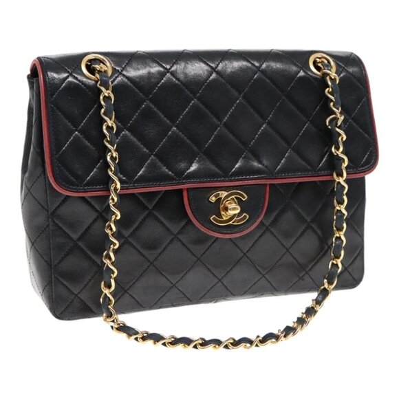 CHANEL Matelasse Turn Lock Chain Hand Bag Lamb Skin Black Gold CC Auth yk15038V - Picture 1 of 16